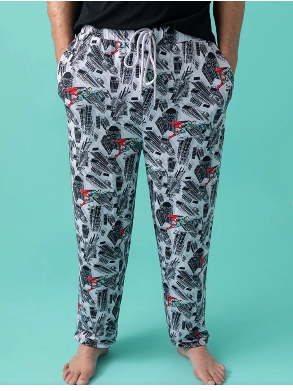 Posh Peanut Gray Graphic Joggers with Red & Teal Accents WB Superman Metropolis